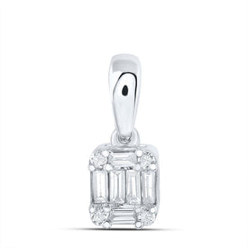 14K White Gold Baguette Diamond Womens Baguette Fashion Cluster Pendant 1/8 Cttw - Splendid Jewellery