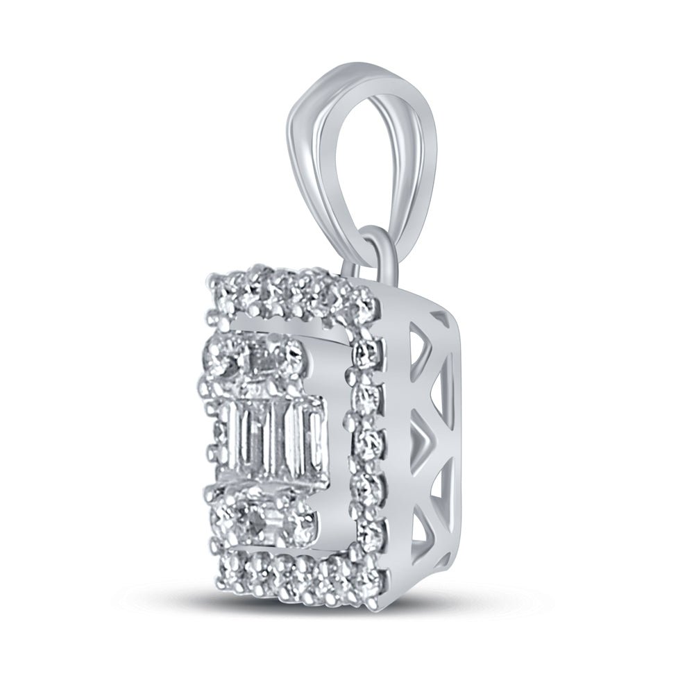 14K White Gold Baguette Diamond Womens Baguette Square Cluster Pendant 1/5 Cttw - Splendid Jewellery