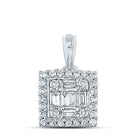 14K White Gold Baguette Diamond Womens Baguette Square Cluster Pendant 1/5 Cttw - Splendid Jewellery