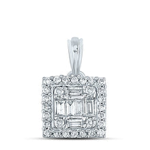 Load image into Gallery viewer, 14K White Gold Baguette Diamond Womens Baguette Square Cluster Pendant 1/5 Cttw - Splendid Jewellery