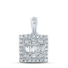 14K White Gold Baguette Diamond Womens Baguette Square Cluster Pendant 1/5 Cttw - Splendid Jewellery