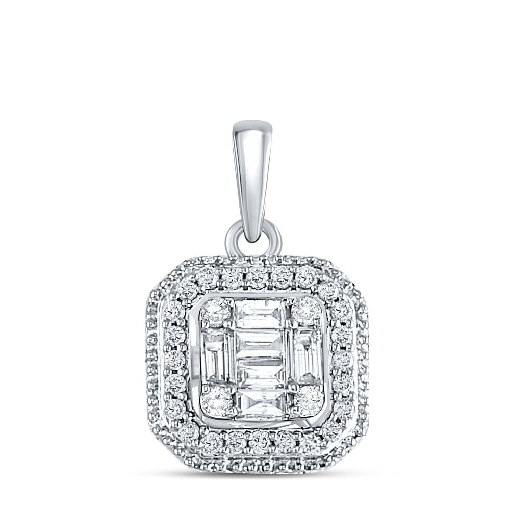 14K White Gold Baguette Diamond Womens Baguette Fashion Cluster Pendant 1/4 Cttw - Splendid Jewellery
