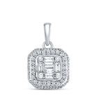 14K White Gold Baguette Diamond Womens Baguette Fashion Cluster Pendant 1/4 Cttw - Splendid Jewellery