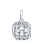 14K White Gold Baguette Diamond Womens Baguette Fashion Cluster Pendant 1/4 Cttw - Splendid Jewellery