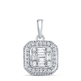 14K White Gold Baguette Diamond Womens Baguette Fashion Cluster Pendant 1/4 Cttw - Splendid Jewellery