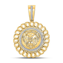 Load image into Gallery viewer, 10K Yellow Gold Round Diamond Lion Head Circle Charm Pendant 1/5 Cttw - Splendid Jewellery