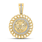 10K Yellow Gold Round Diamond Lion Head Circle Charm Pendant 1/5 Cttw - Splendid Jewellery