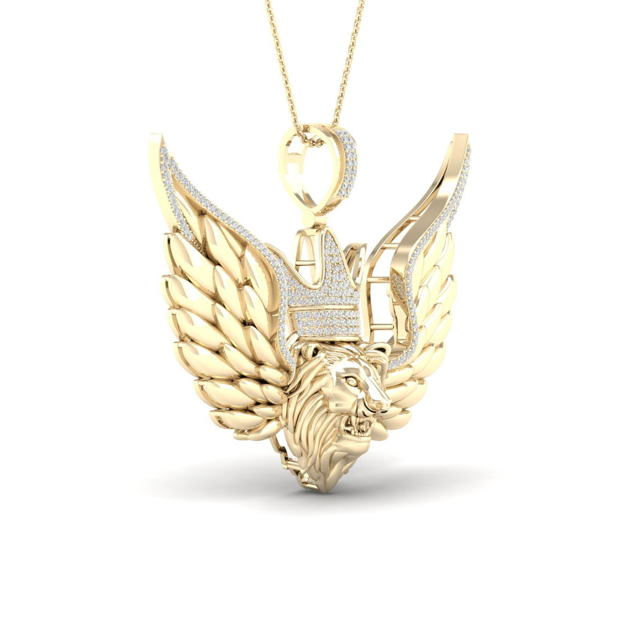 10K Yellow Gold Round Diamond P1p2 Lion Face Charm Pendant 1/2 Cttw - Splendid Jewellery
