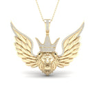 10K Yellow Gold Round Diamond P1p2 Lion Face Charm Pendant 1/2 Cttw - Splendid Jewellery