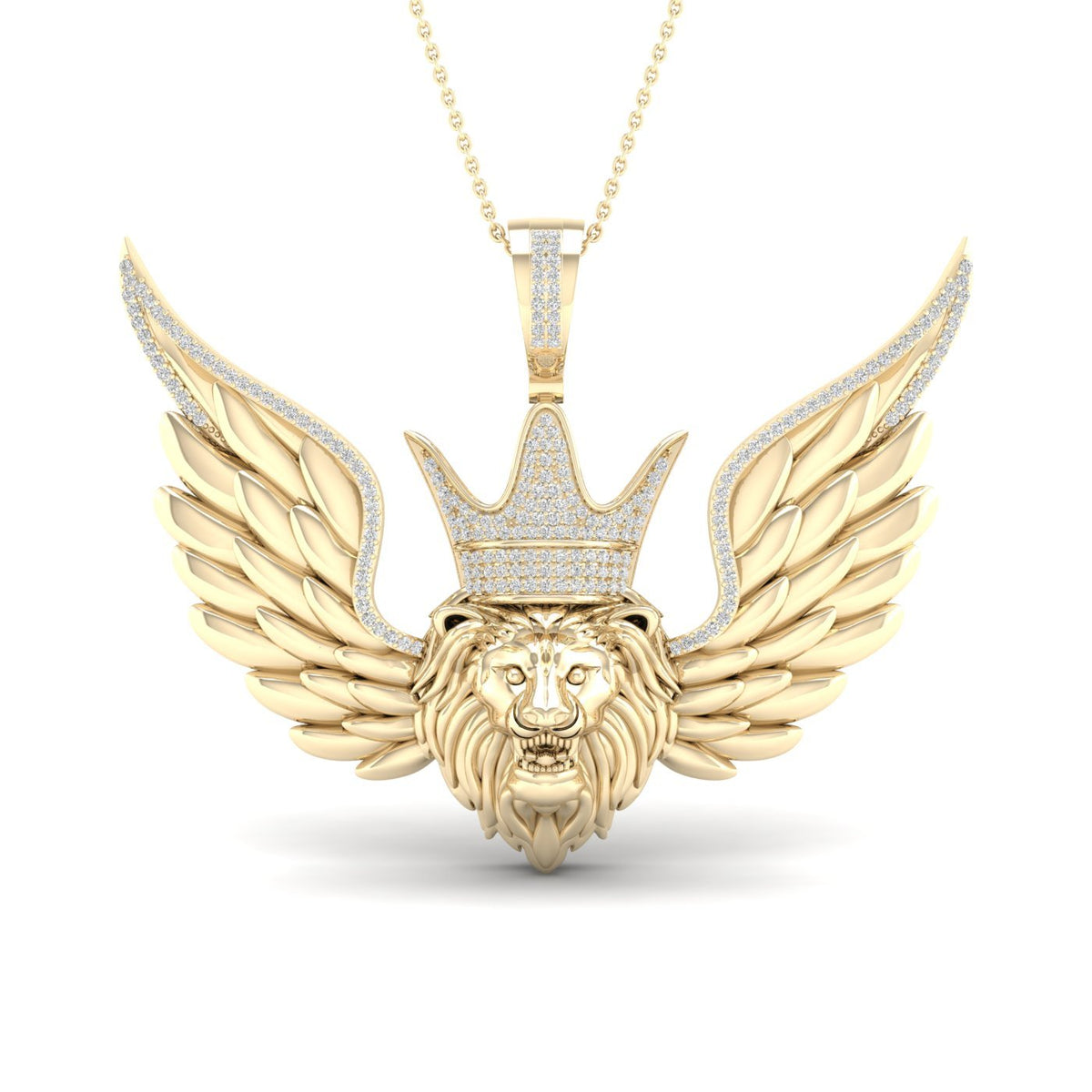 10K Yellow Gold Round Diamond P1p2 Lion Face Charm Pendant 1/2 Cttw - Splendid Jewellery