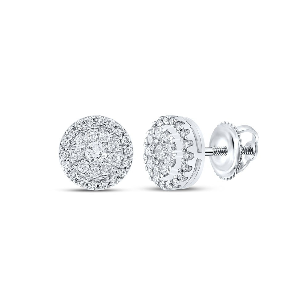 Round Diamond Earrings in 10K White Gold with Fine Detail - Splendid Jewellery