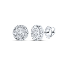 Round Diamond Earrings in 10K White Gold with Fine Detail - Splendid Jewellery