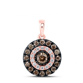 14K Rose Gold Round Brown Diamond Womens Halo Solitaire Pendant 3/8 Cttw - Splendid Jewellery