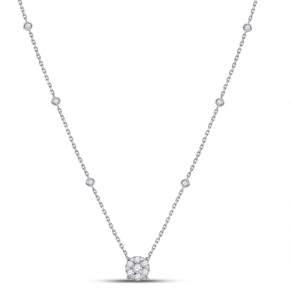 14K White Gold Round Diamond Womens Fashion Cluster Necklace 5/8 Cttw - Splendid Jewellery
