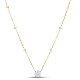 14K Yellow Gold Round Diamond Womens Fashion Cluster Necklace 5/8 Cttw - Splendid Jewellery