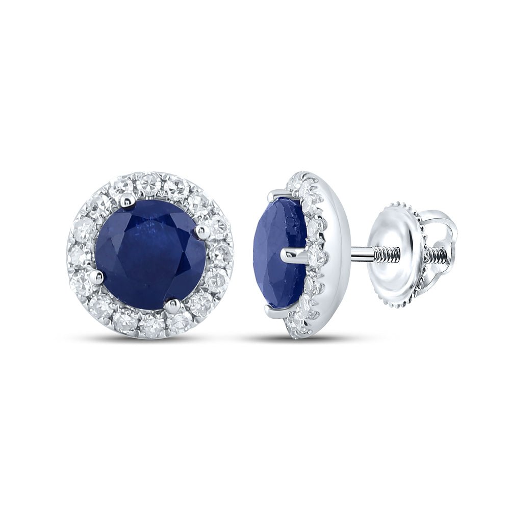 14K White Gold Gift - Ready Blue Sapphire Earrings with Elegant Styling - Splendid Jewellery