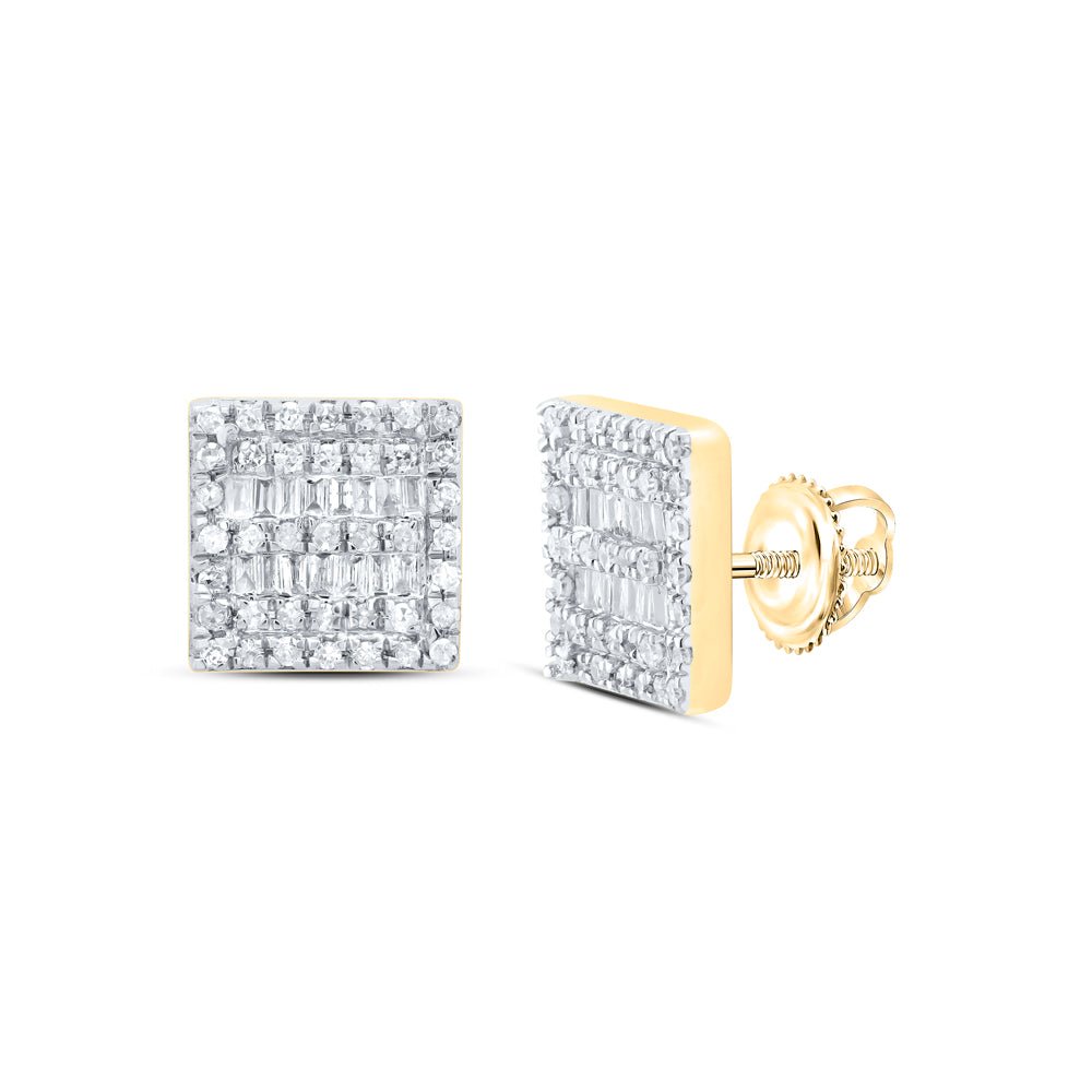 10K Yellow Gold Baguette Diamond Cn Square Earring 1/3 Cttw - Splendid Jewellery