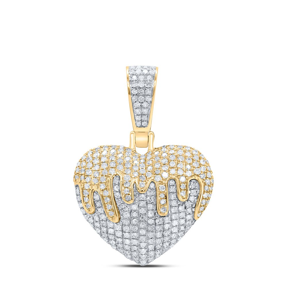 10K Yellow Gold Round Diamond Melting Heart Charm Pendant 3/4 Cttw - Splendid Jewellery