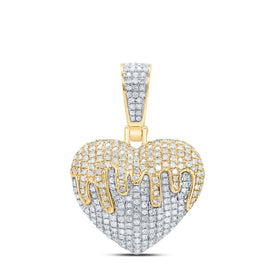 10K Yellow Gold Round Diamond Melting Heart Charm Pendant 3/4 Cttw - Splendid Jewellery