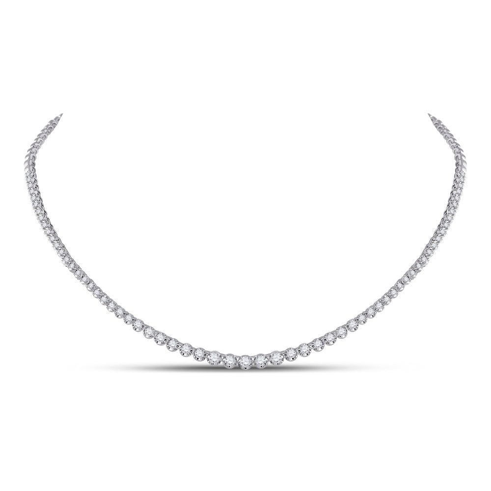 14K White Gold Round Diamond Womens Graduated Tennis Necklace 2 Cttw - Splendid Jewellery