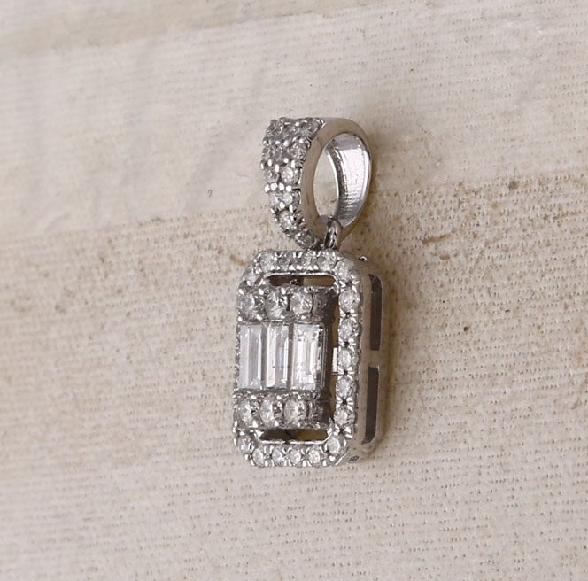 14K White Gold Baguette Diamond Ana M Diana Rectangle Pendant 1/2 Cttw - Splendid Jewellery