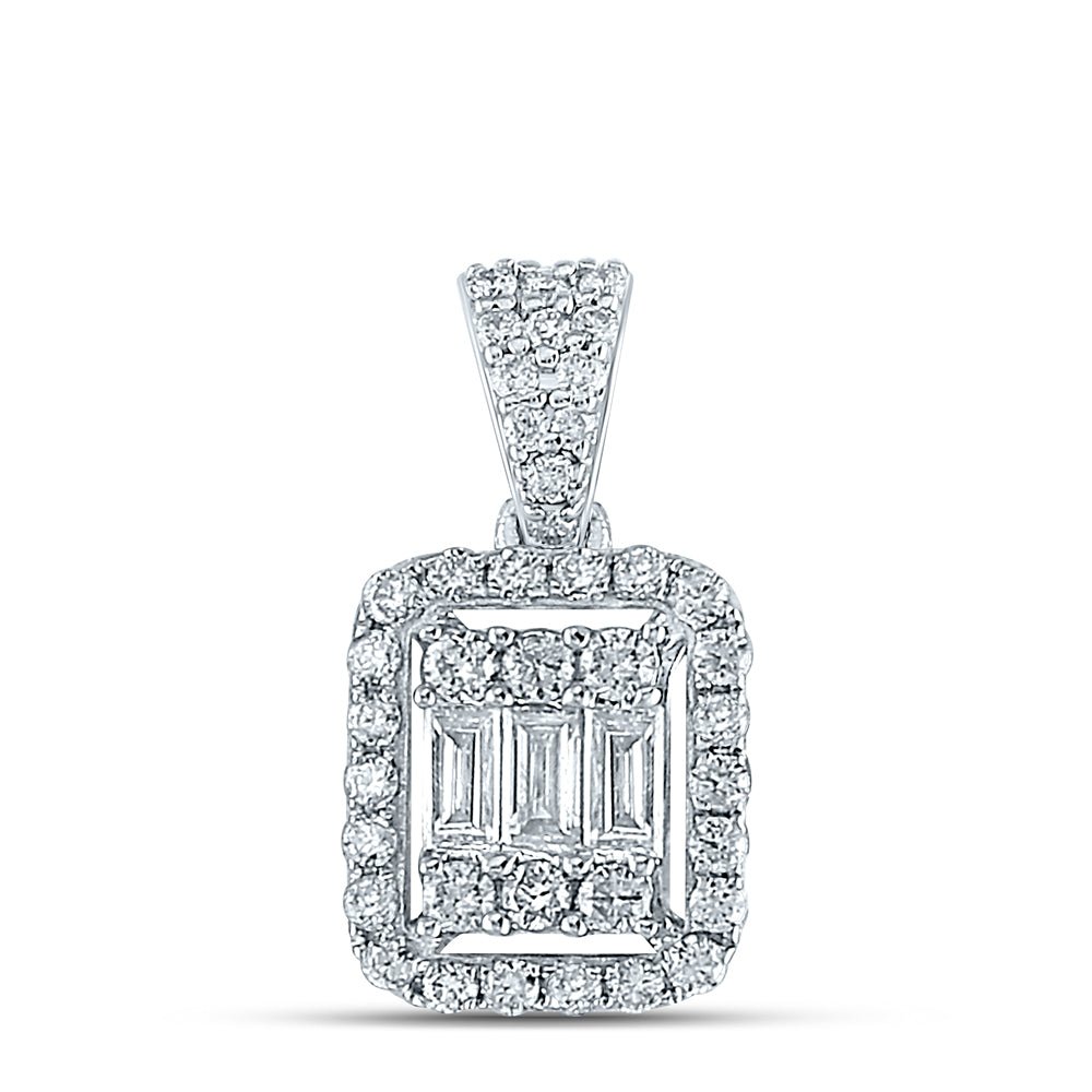 14K White Gold Baguette Diamond Ana M Diana Rectangle Pendant 1/2 Cttw - Splendid Jewellery