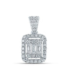14K White Gold Baguette Diamond Ana M Diana Rectangle Pendant 1/2 Cttw - Splendid Jewellery