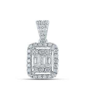 14K White Gold Baguette Diamond Ana M Diana Rectangle Pendant 1/2 Cttw - Splendid Jewellery