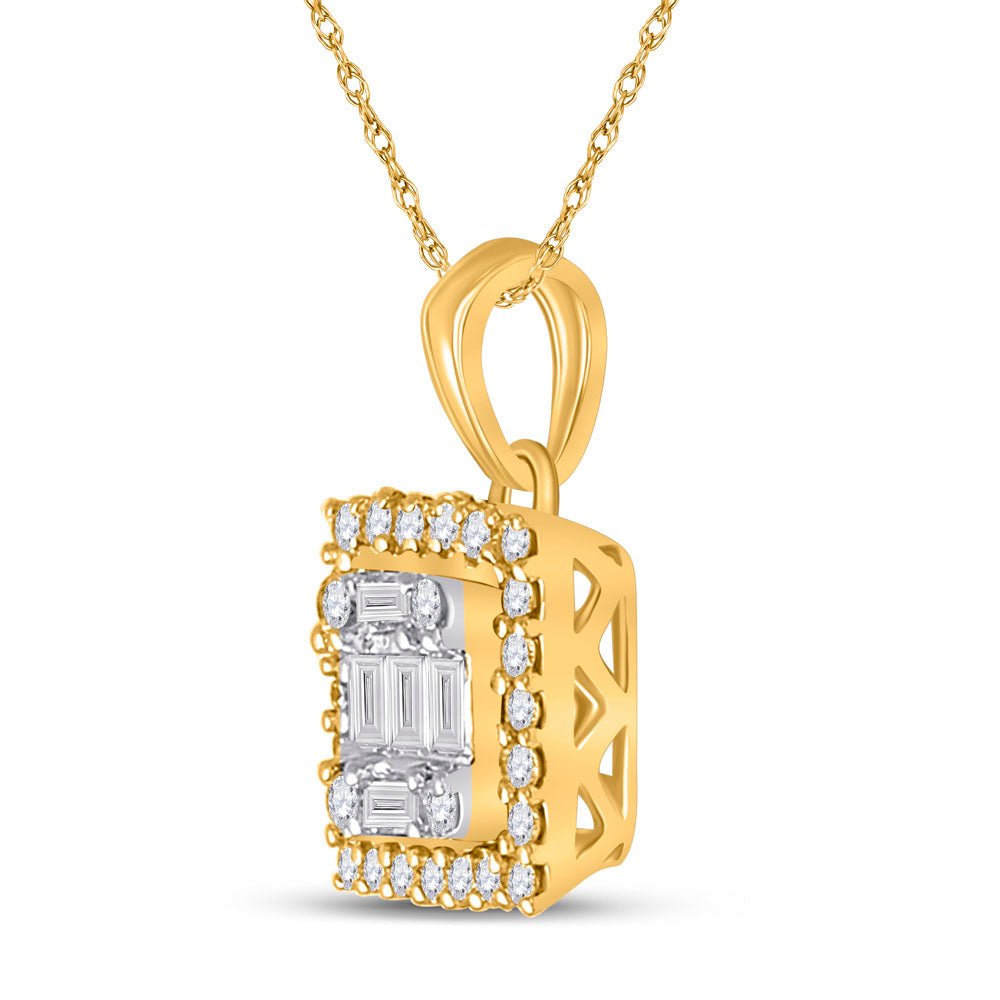 14K Yellow Gold Baguette Diamond Ana M Diana Square Pendant 1/5 Cttw - Splendid Jewellery
