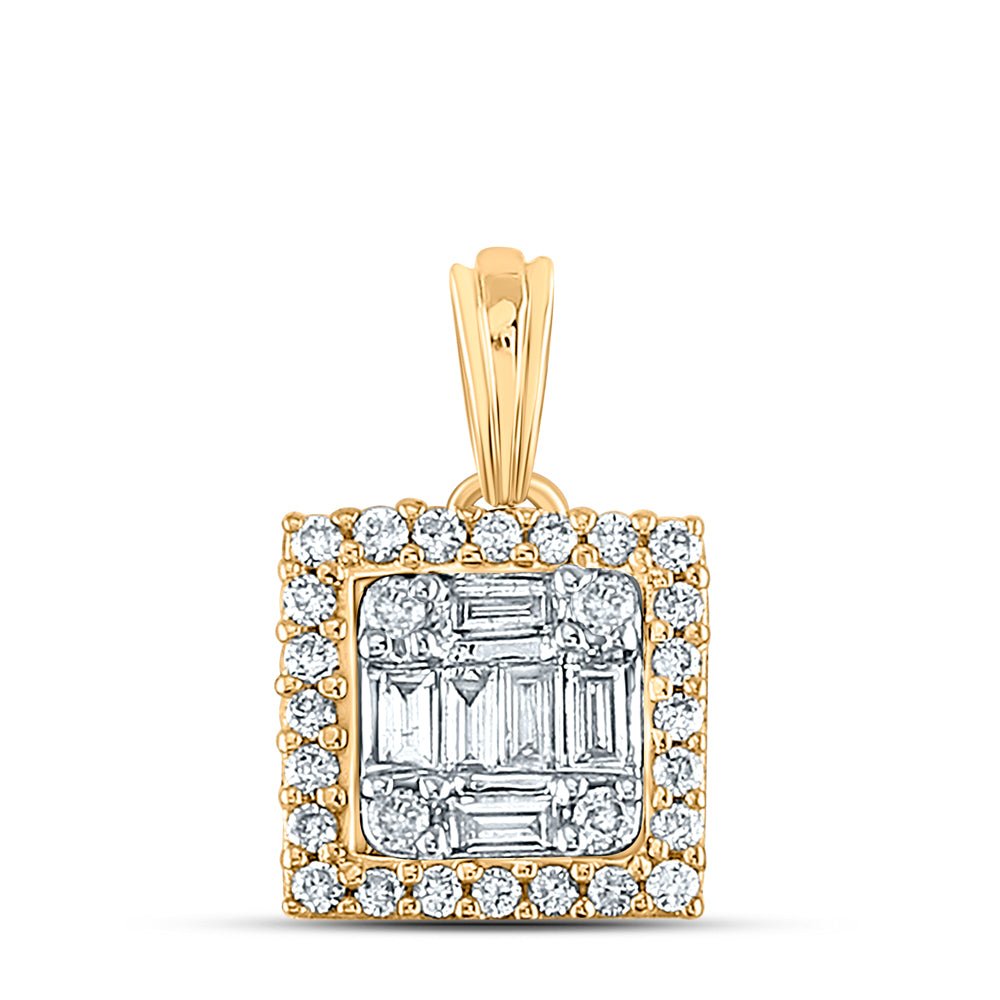 14K Yellow Gold Baguette Diamond Ana M Diana Square Pendant 1/5 Cttw - Splendid Jewellery