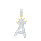 10K Yellow Gold Baguette Diamond Crown A Letter Charm Pendant 7/8 Cttw - Splendid Jewellery