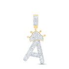 10K Yellow Gold Baguette Diamond Crown A Letter Charm Pendant 7/8 Cttw - Splendid Jewellery