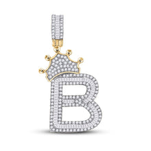Load image into Gallery viewer, 10K Yellow Gold Baguette Diamond P1 Crown Initial "B" Charm Pendant 1 Cttw - Splendid Jewellery