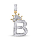 10K Yellow Gold Baguette Diamond P1 Crown Initial "B" Charm Pendant 1 Cttw - Splendid Jewellery