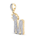 10K Yellow Gold Baguette Diamond P1 Crown Initial "M" Charm Pendant 7/8 Cttw - Splendid Jewellery