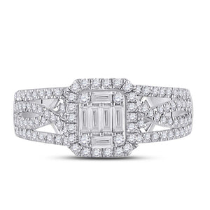 Dazzling Diamond Delight | 14kt White Gold Baguette Diamond Square Cluster Ring 3/4 Cttw