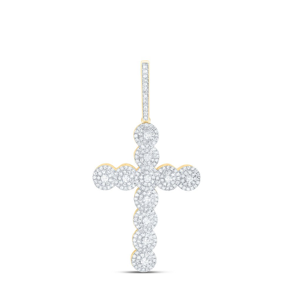 10K Yellow Gold Round Diamond Cross Charm Pendant 1 1/2 Cttw - Splendid Jewellery