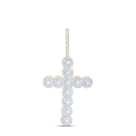10K Yellow Gold Round Diamond Cross Charm Pendant 1 1/2 Cttw - Splendid Jewellery