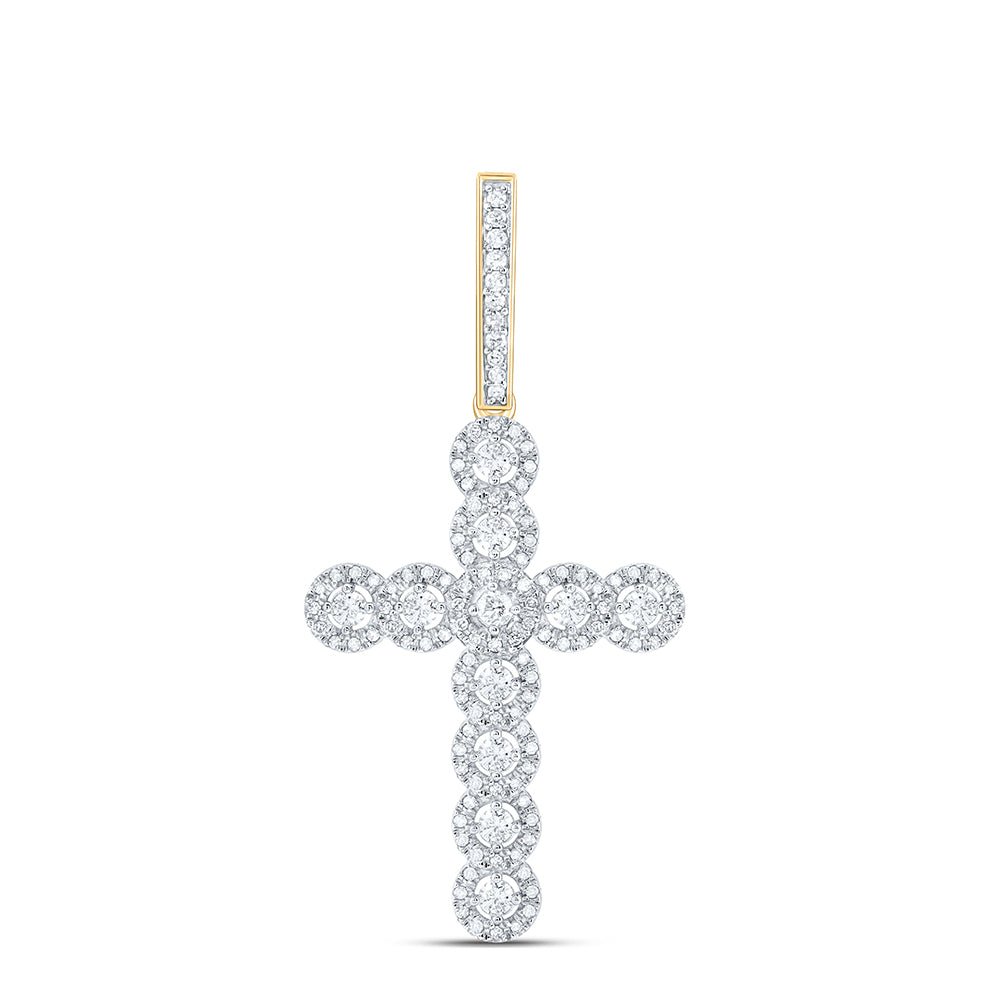 10K Yellow Gold Round Diamond Cross Charm Pendant 3/4 Cttw - Splendid Jewellery
