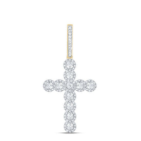 10K Yellow Gold Round Diamond Cross Charm Pendant 3/4 Cttw - Splendid Jewellery
