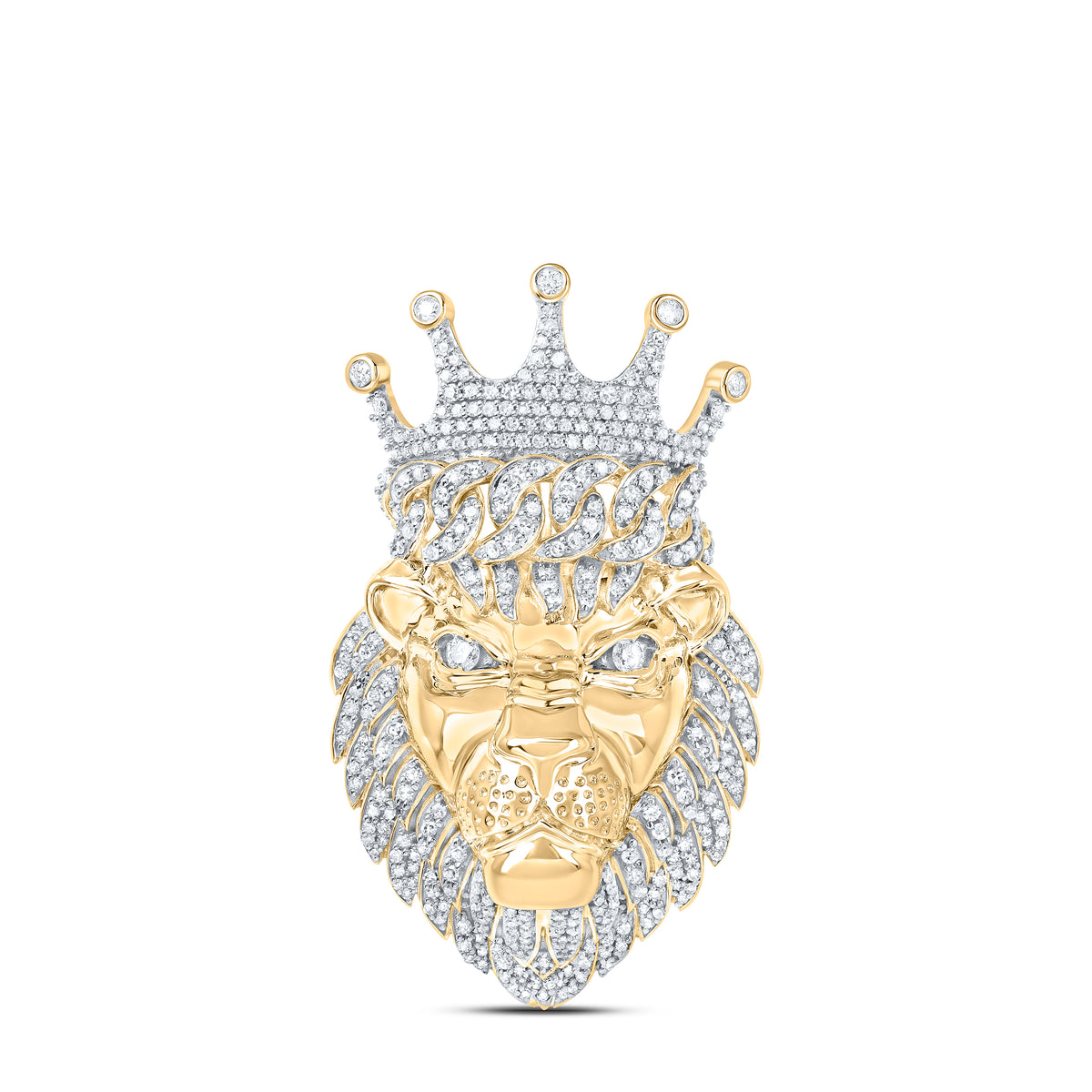 10K Yellow Gold Round Diamond Lion Face Charm Pendant 1 3/4 Cttw - Splendid Jewellery