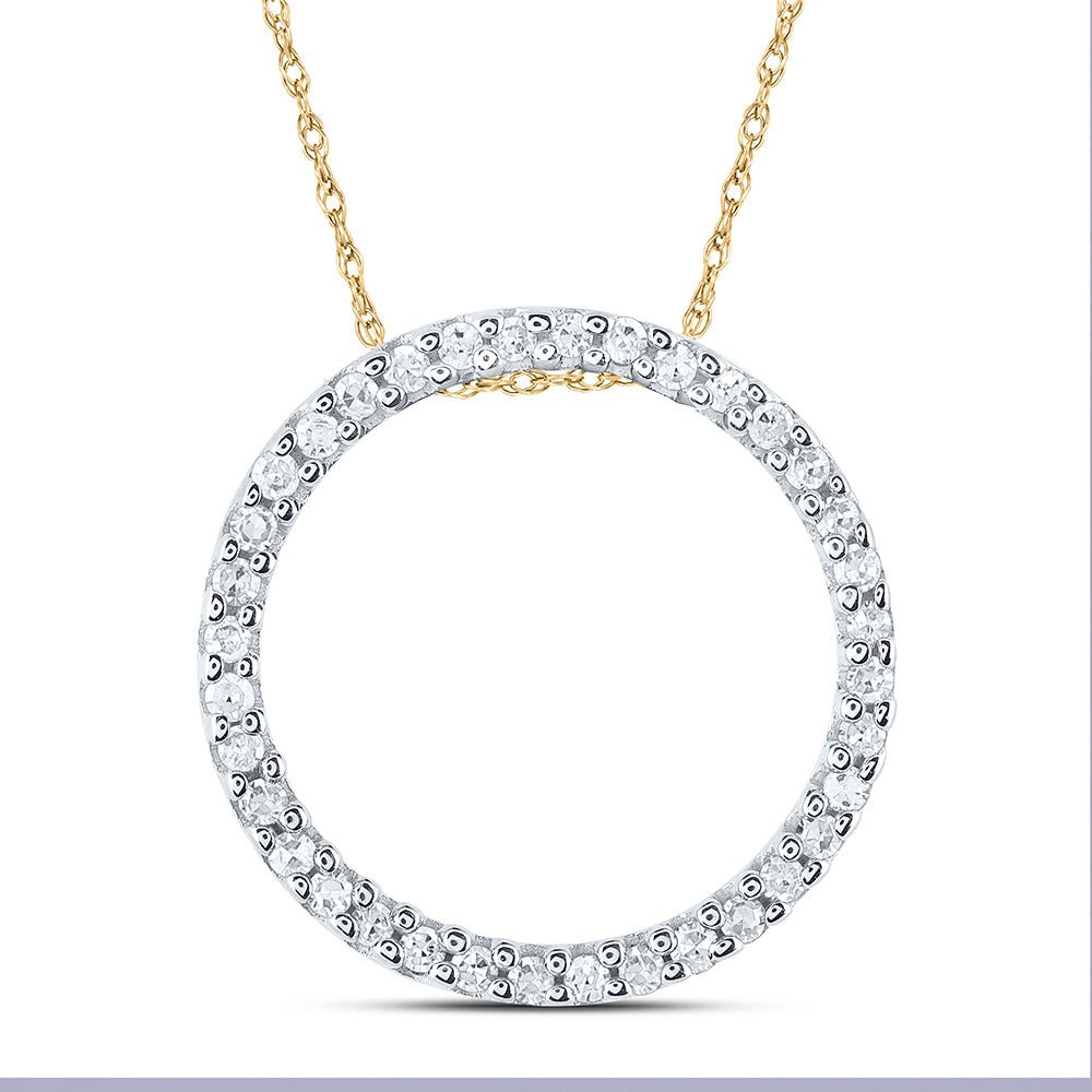 10K Yellow Gold Round Diamond Gift Circle Pendant 1/6 Cttw - Splendid Jewellery