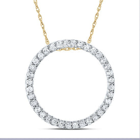10K Yellow Gold Round Diamond Gift Circle Pendant 1/6 Cttw - Splendid Jewellery