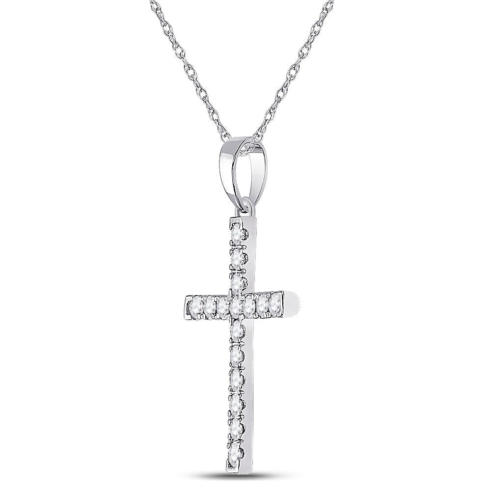 10K White Gold Round Diamond Cross Pendant 1/3 Cttw - Splendid Jewellery