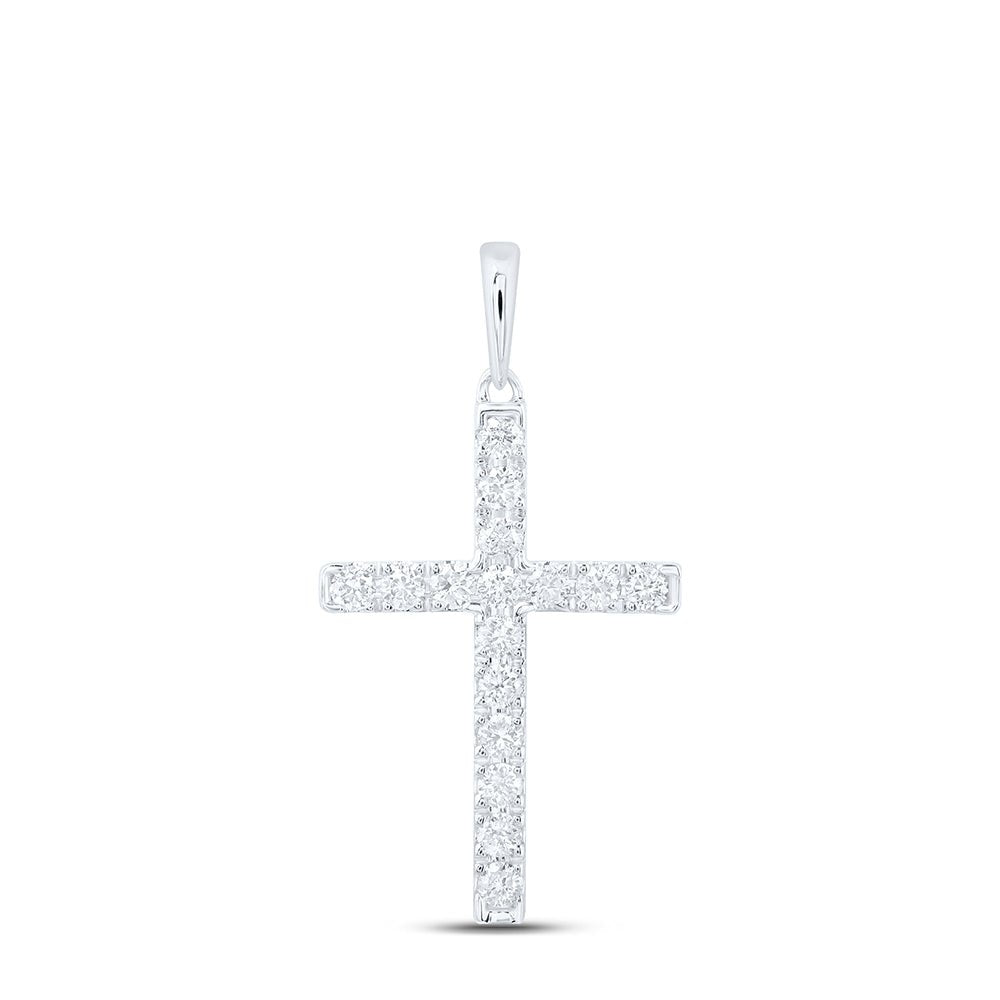 10K White Gold Round Diamond Cross Pendant 1/3 Cttw - Splendid Jewellery