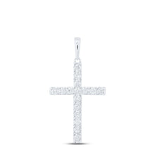 Load image into Gallery viewer, 10K White Gold Round Diamond Cross Pendant 1/3 Cttw - Splendid Jewellery