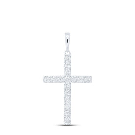 10K White Gold Round Diamond Cross Pendant 1/3 Cttw - Splendid Jewellery
