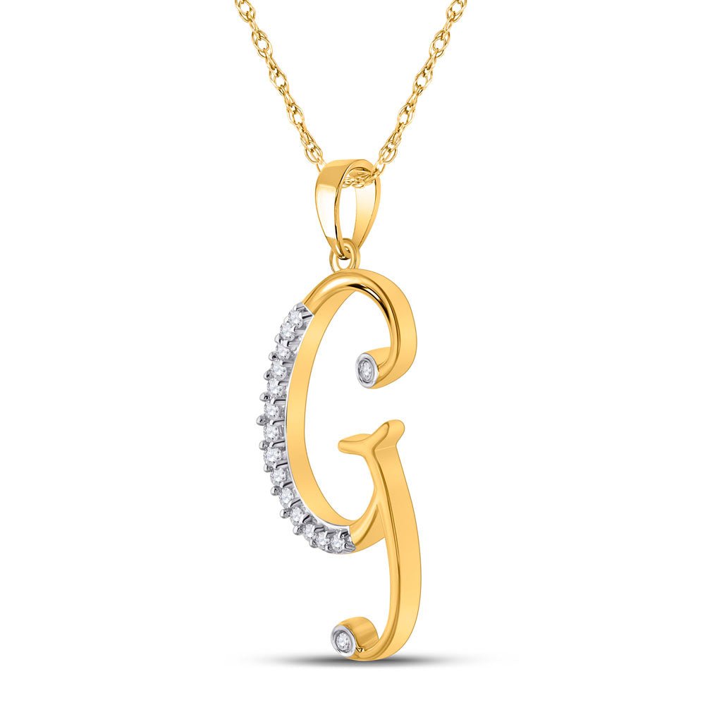 10K Yellow Gold Round Diamond G Initial Letter Pendant 1/12 Cttw - Splendid Jewellery