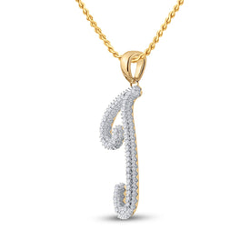 10K Yellow Gold Round Diamond J Initial Letter Pendant 1/6 Cttw - Splendid Jewellery