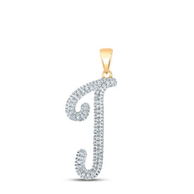10K Yellow Gold Round Diamond J Initial Letter Pendant 1/6 Cttw - Splendid Jewellery